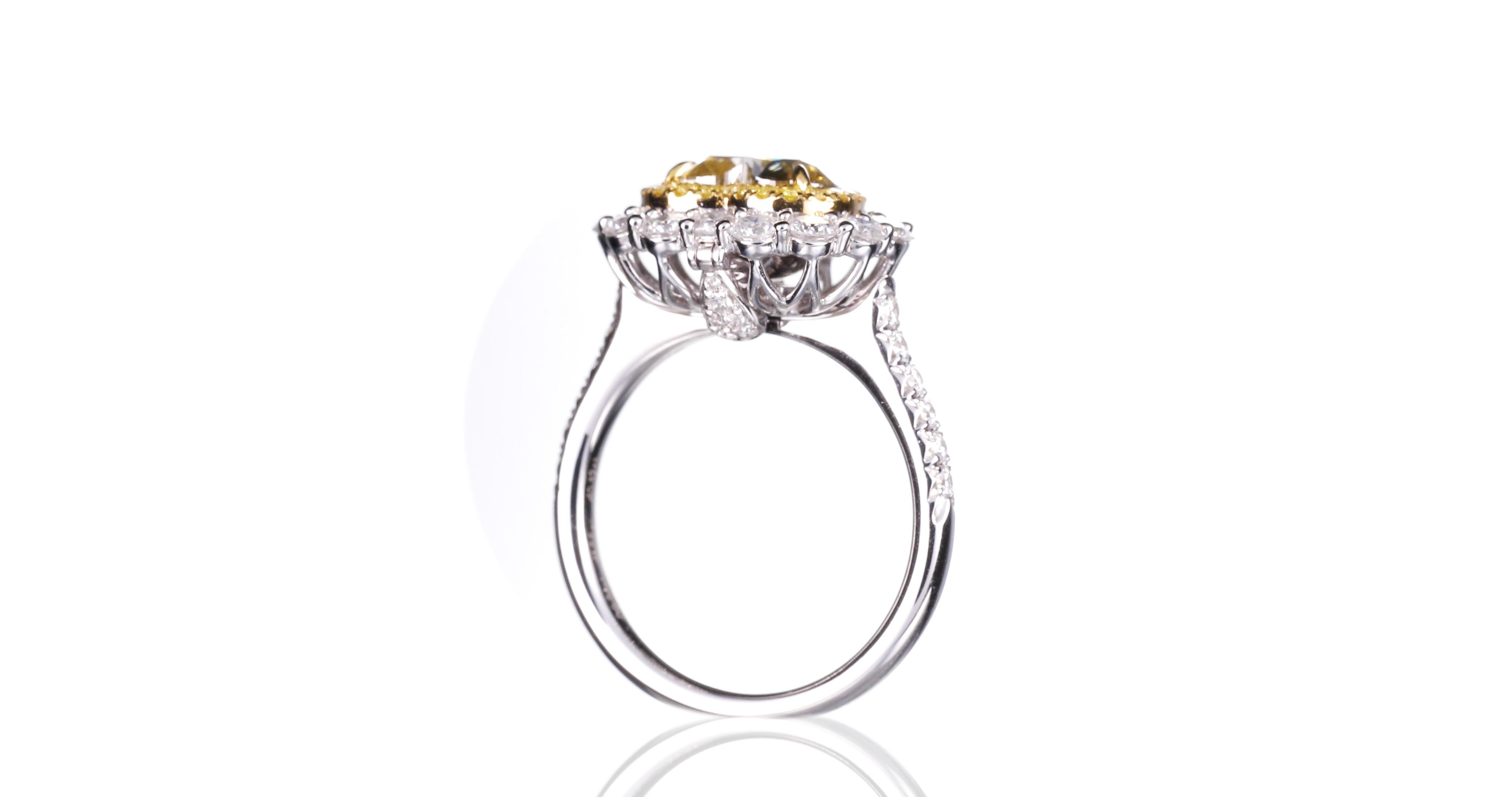 GIA-zertifizierter, 2,01 Karat natürlicher brauner, grüner und gelber Diamantring (Zeitgenössisch)