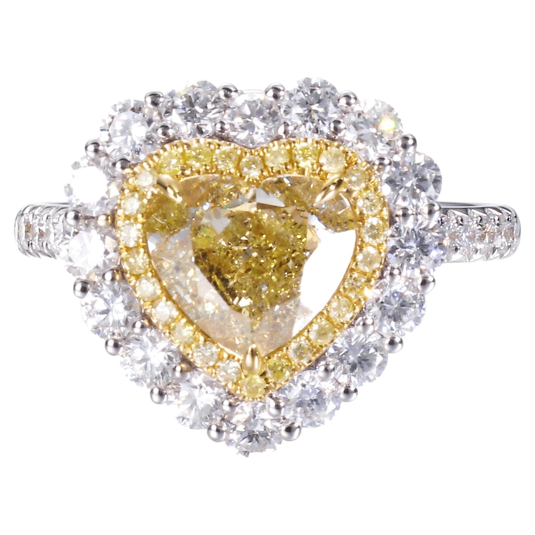 Bague en diamant certifié GIA, 2,01 carats, de couleur naturelle jaune vert brunâtre