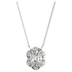 GIA Certified 2.01ct Oval Diamond Flower Cluster Pendant Necklace in White Gold GIA Certified 2.01ct Oval Diamond Flower Cluster Pendant Necklace in White Gold