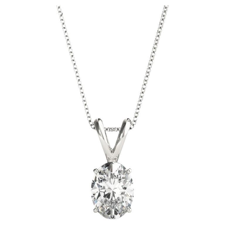 GIA Certified 2.01ct Oval Diamond Solitaire White Gold Pendant Necklace