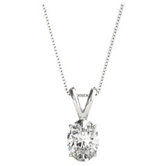 GIA Certified 2.01ct Oval Diamond Solitaire White Gold Pendant Necklace