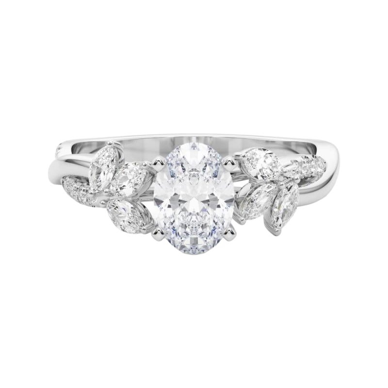 Bague en diamant certifié GIA 2.01ct ovale entrelacé Garden Flower Vine Platinum