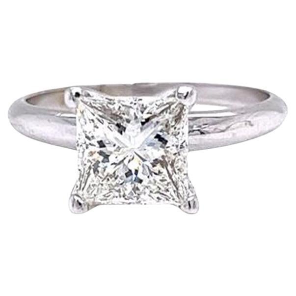 GIA Certified 2.01ct Princess Cut Natural Diamond Ring Tiffany Style 14K Gold