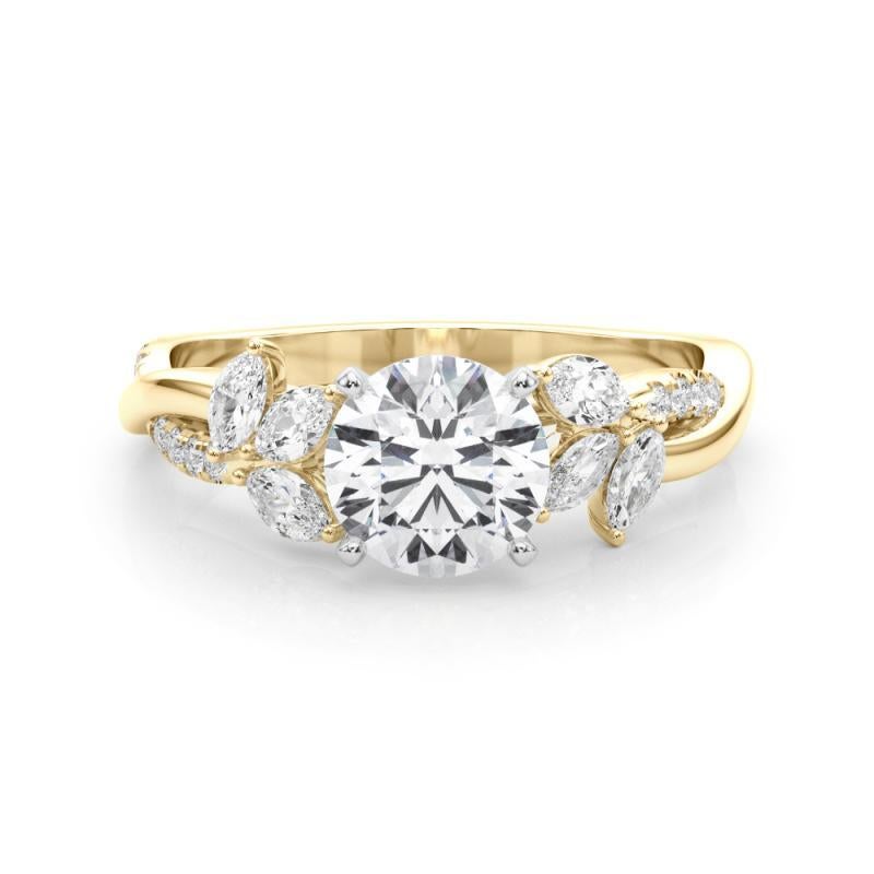 Taglio rotondo Anello con diamante rotondo certificato GIA da 2,01 carati con intreccio di fiori da giardino e vite in vendita