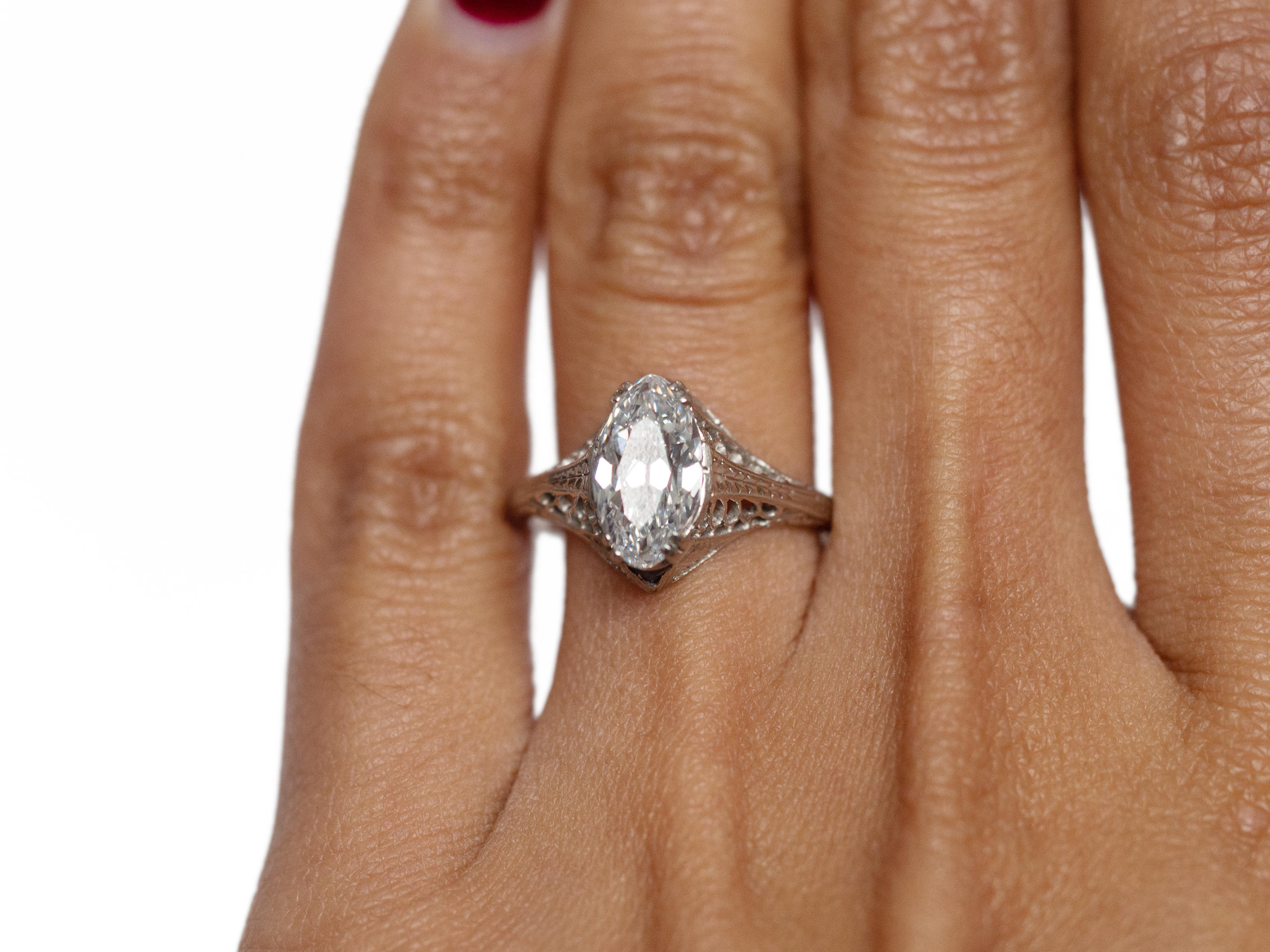 Women's GIA 2.02 Carat Art Deco Antique Marquise Brilliant Diamond Engagement Ring