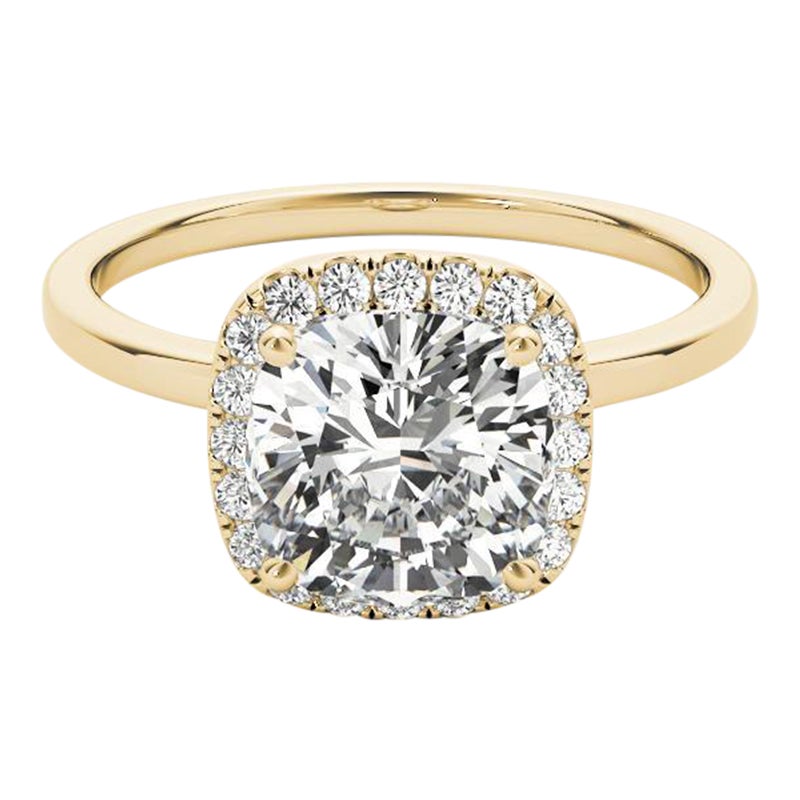 GIA Certified 2.02 Carat Basket Set Square Cushion Halo Diamond Ring
