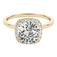 GIA Certified 2.02 Carat Basket Set Square Cushion Halo Diamond Ring