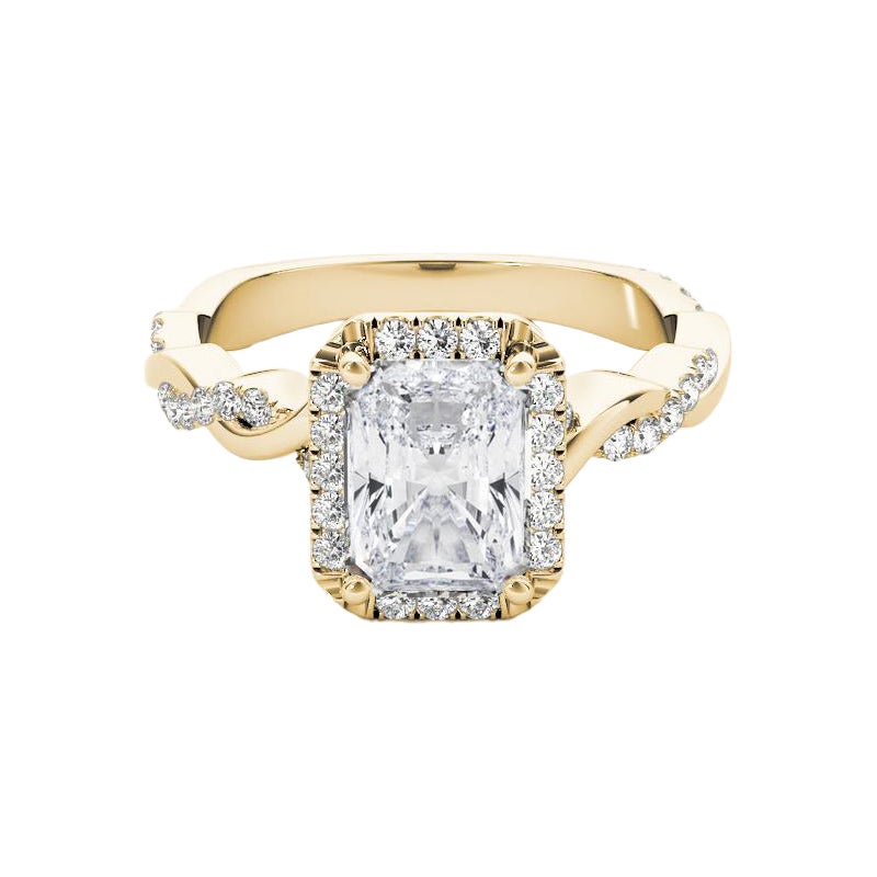 GIA Certified 2.02 Carat Braided Band Radiant Halo Yellow Gold Diamond Ring