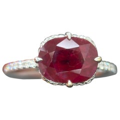 GIA Certified 2,02 Carati Burma No Heat Vivid Red Ruby Diamond Anello in oro 18K
