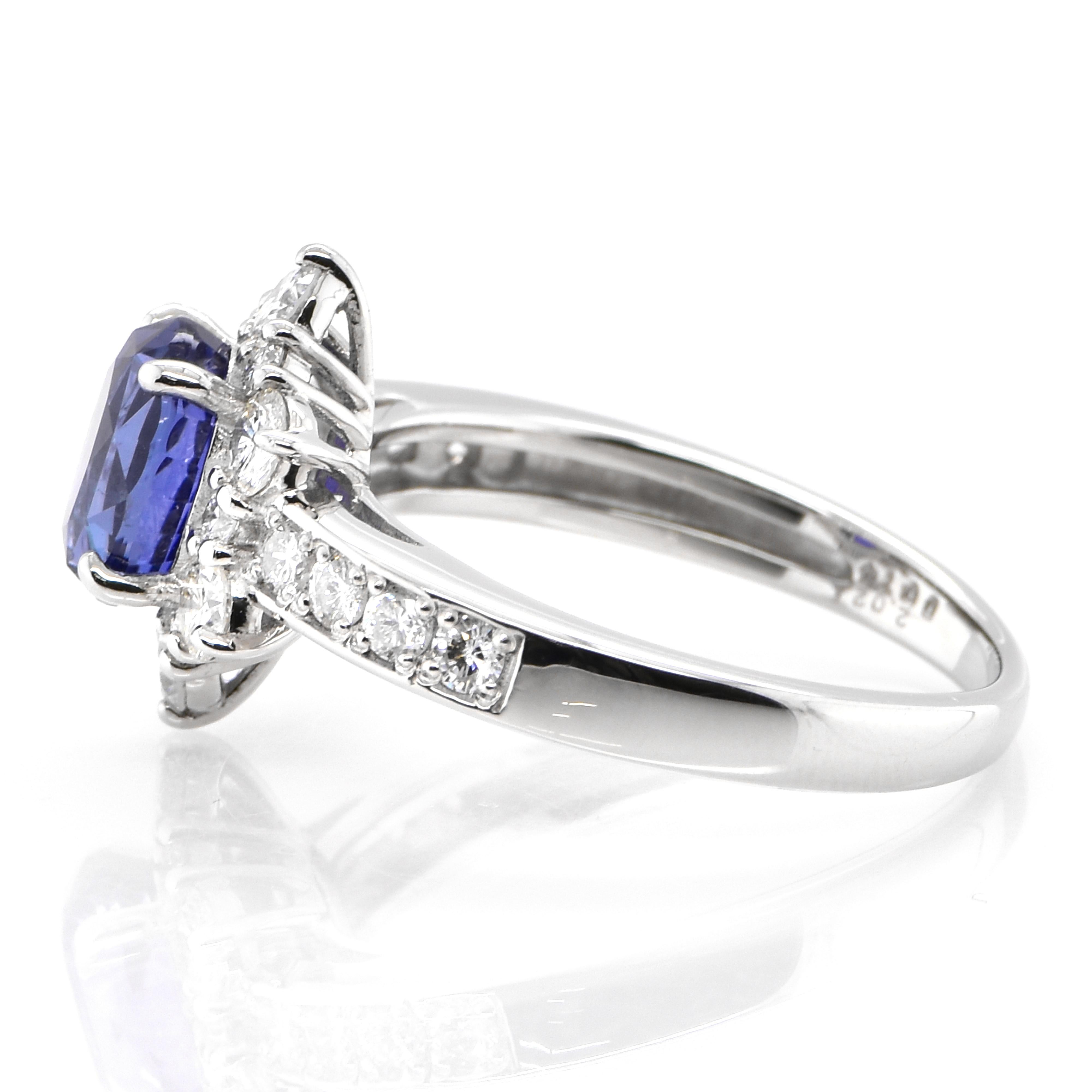 Modern GIA Certified 2.02 Carat, Color-Change Sapphire and Diamond Ring set in Platinum For Sale