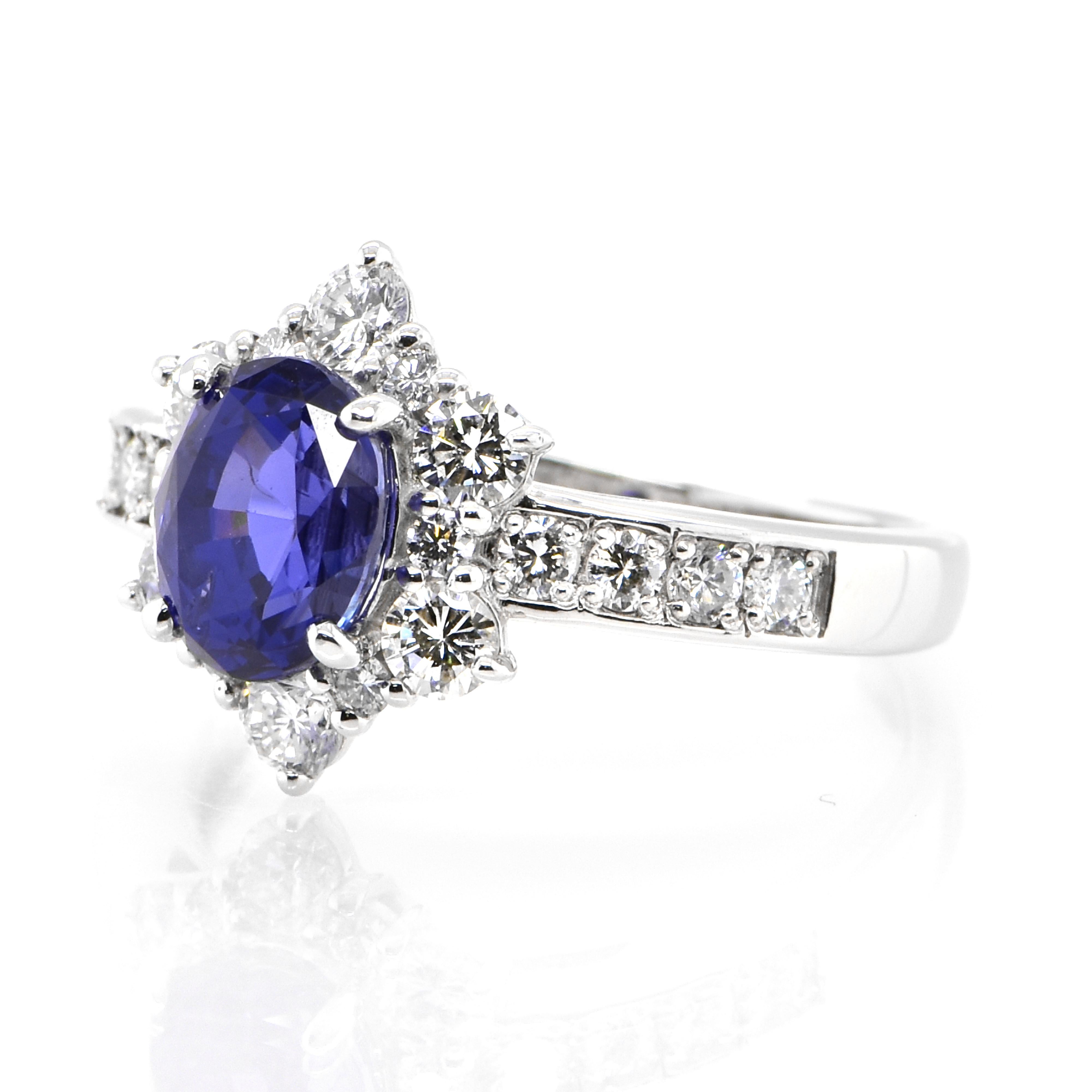Oval Cut GIA Certified 2.02 Carat, Color-Change Sapphire and Diamond Ring set in Platinum For Sale