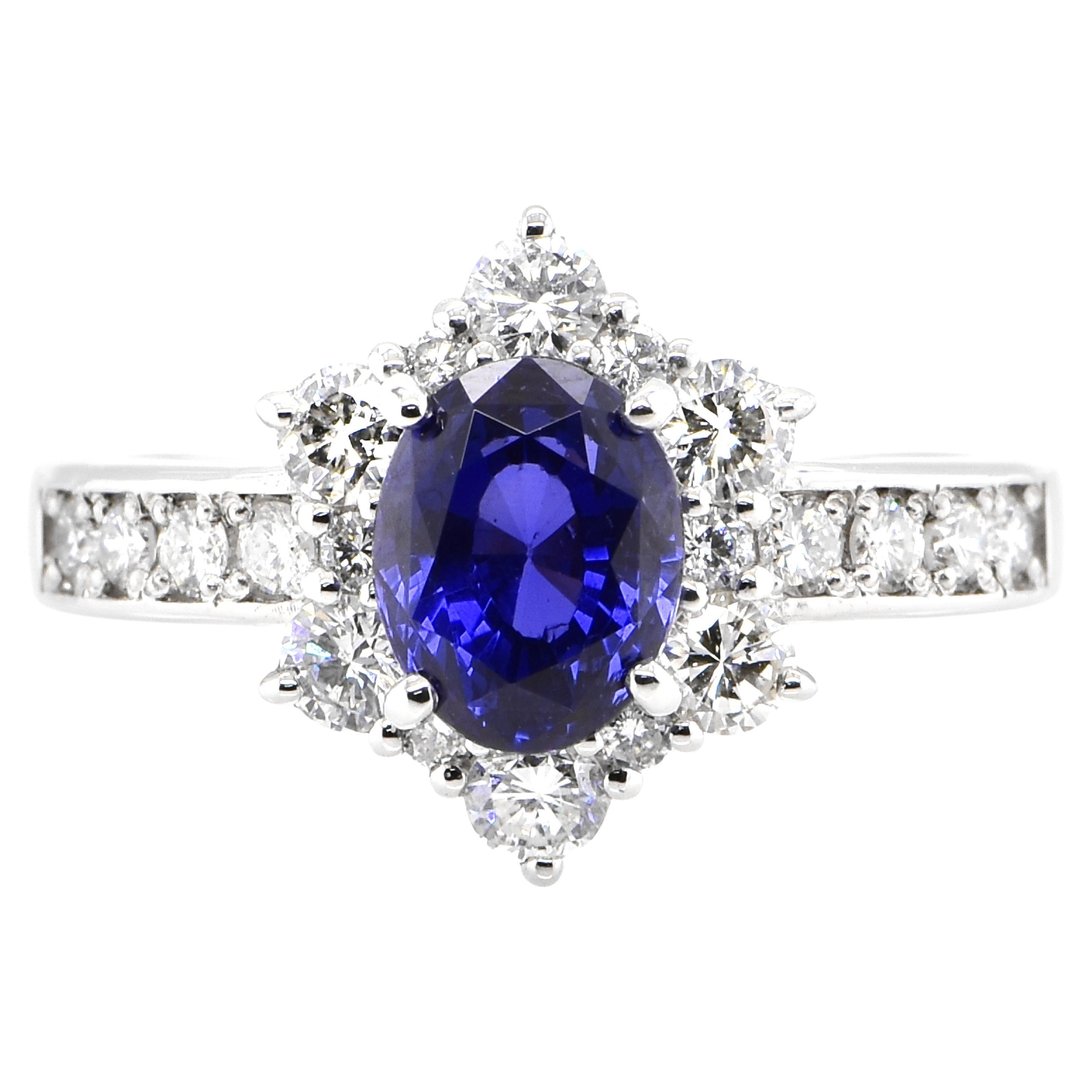 GIA Certified 2.02 Carat, Color-Change Sapphire and Diamond Ring set in Platinum