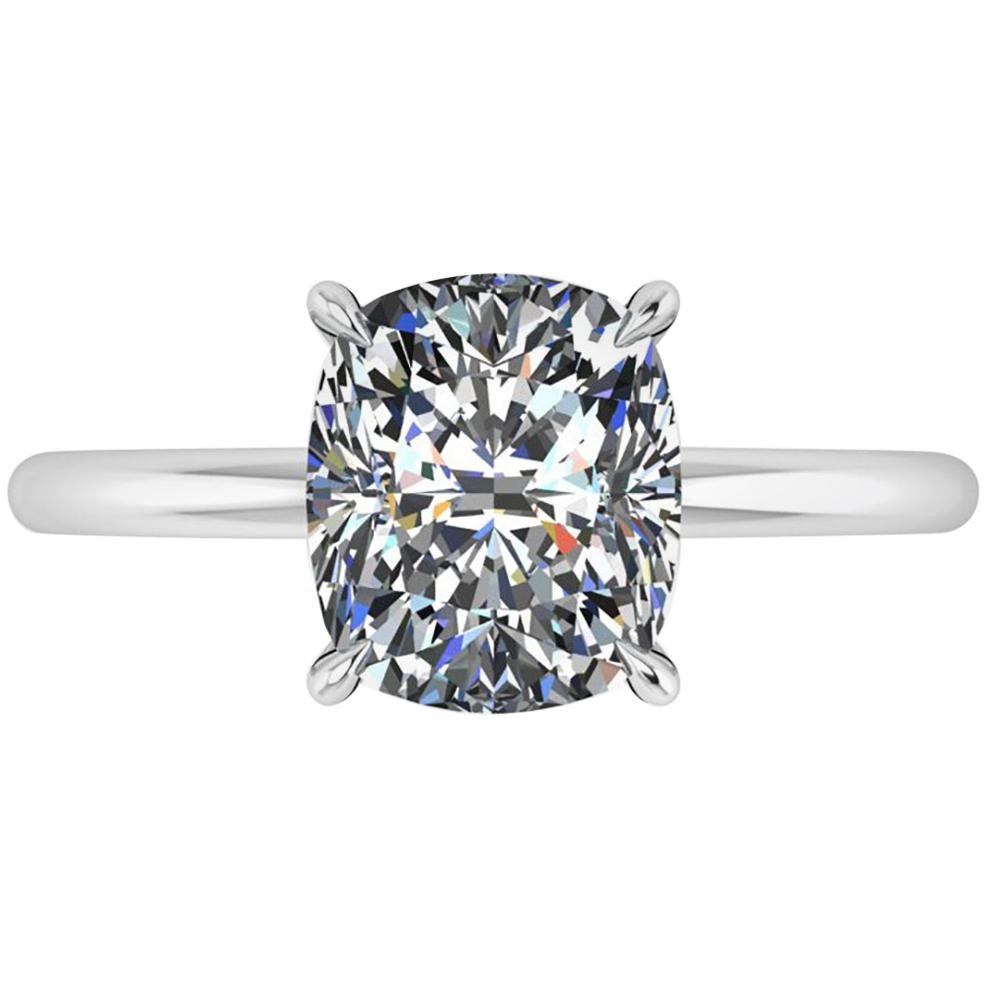 GIA Certified 2.09 Carat Cushion Diamond I Color Platinum Solitaire For Sale
