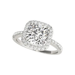 GIA Certified 2.02 Carat Cushion Halo Openwork Basket Platinum Diamond Ring