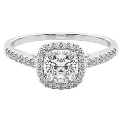 GIA Certified 2,02 Carat Cushion Halo Pave Anello con diamanti in oro bianco 18K