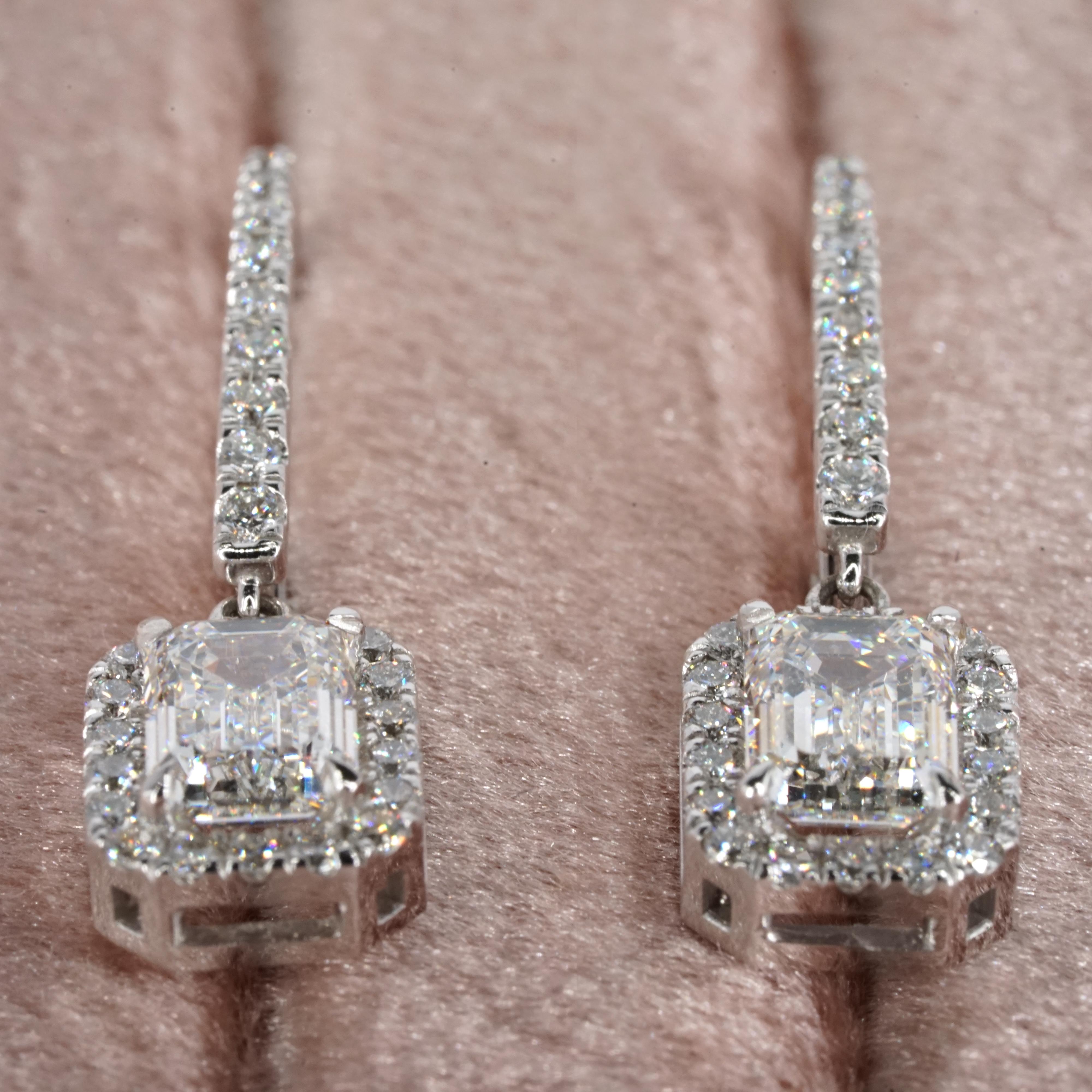 Pendants d'oreilles de 2,02 carats, certifiés GIA, taille émeraude VS2, pureté G en vente 8