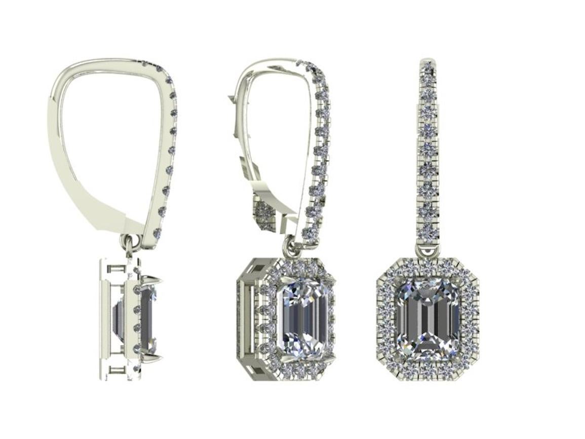 Pendants d'oreilles de 2,02 carats, certifiés GIA, taille émeraude VS2, pureté G Pour femmes en vente