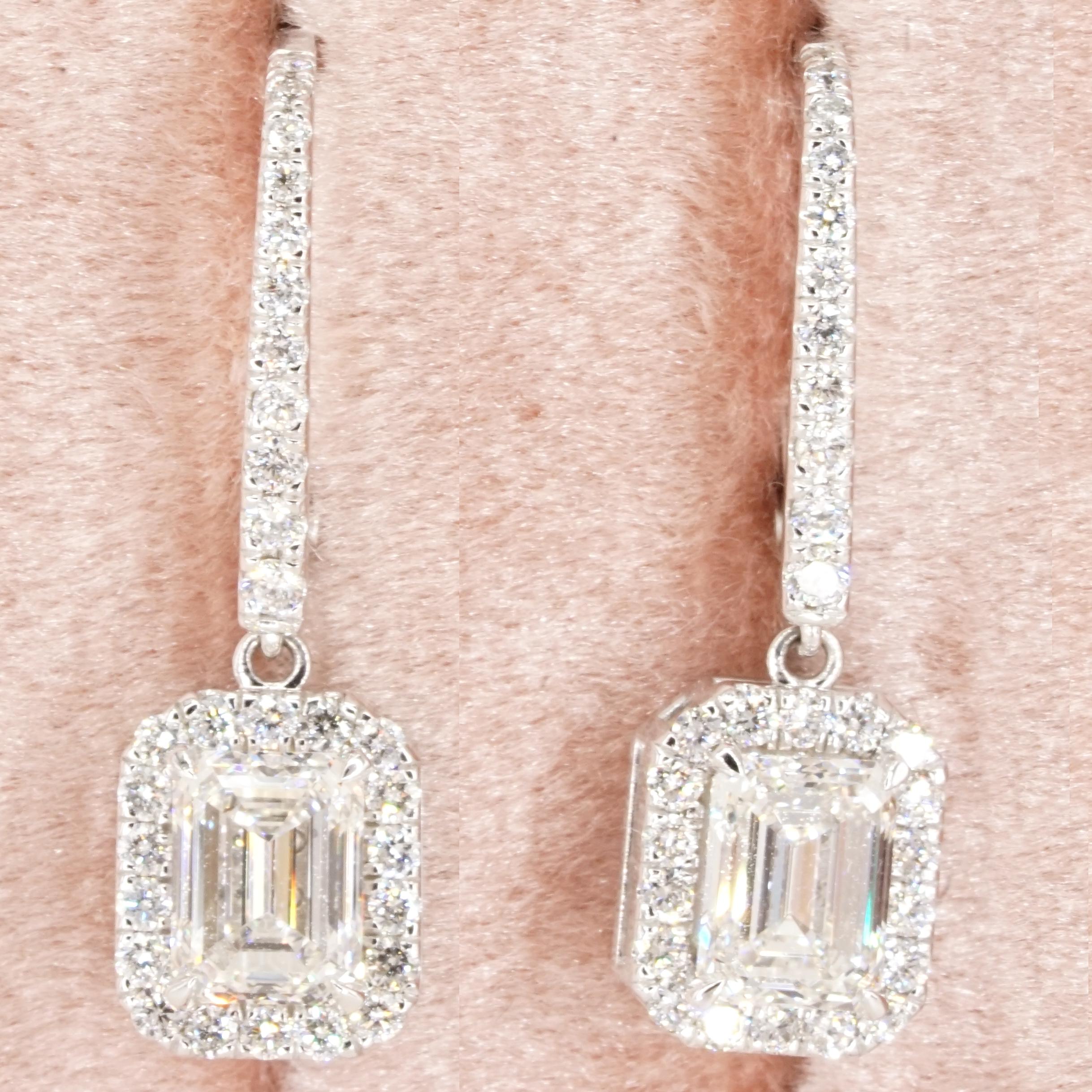 Pendants d'oreilles de 2,02 carats, certifiés GIA, taille émeraude VS2, pureté G en vente 3