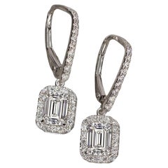 GIA-zertifizierte 2,02 Karat Smaragdschliff VS2 Reinheit G Farbe Tropfenohrringe