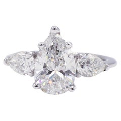GIA Certified 2.02 Carat F SI2 Pear Shape Diamond Three Stone Engagement Ring