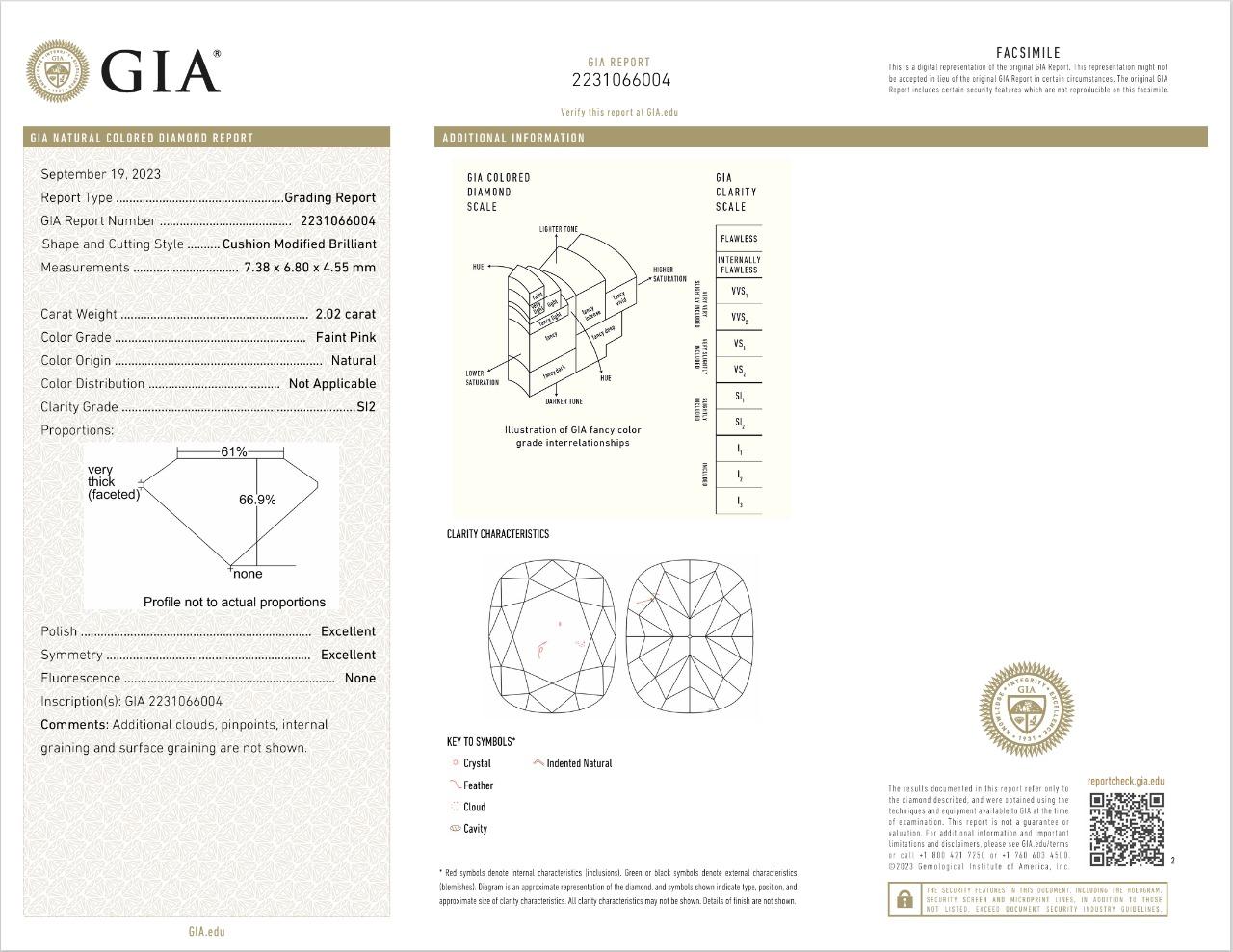 Diamante certificato GIA da 2,02 carati di colore rosa tenue con purezza SI2 in vendita 1