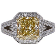 GIA Certified 1.62 Carat Fancy Greenish Yellow-Brown Radiant Diamond Ring in 14K GIA Certified 1.62 Carat Fancy Greenish Yellow-Brown Radiant Diamond Ring in 14K