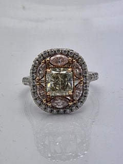 GIA Certified 2.02 Carat Fancy Light Greenish Yellow Diamond Ring