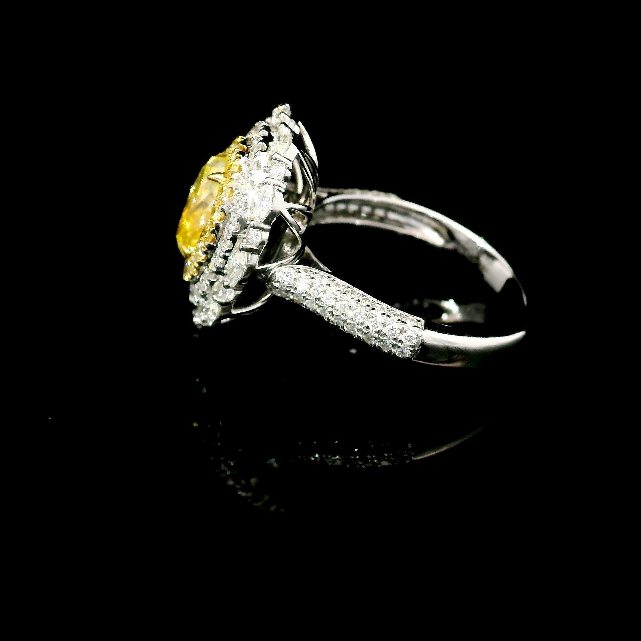 GIA Certified 2.02 Carat Fancy Yellow I2 Clarity Diamond Ring In New Condition For Sale In บางรัก, TH