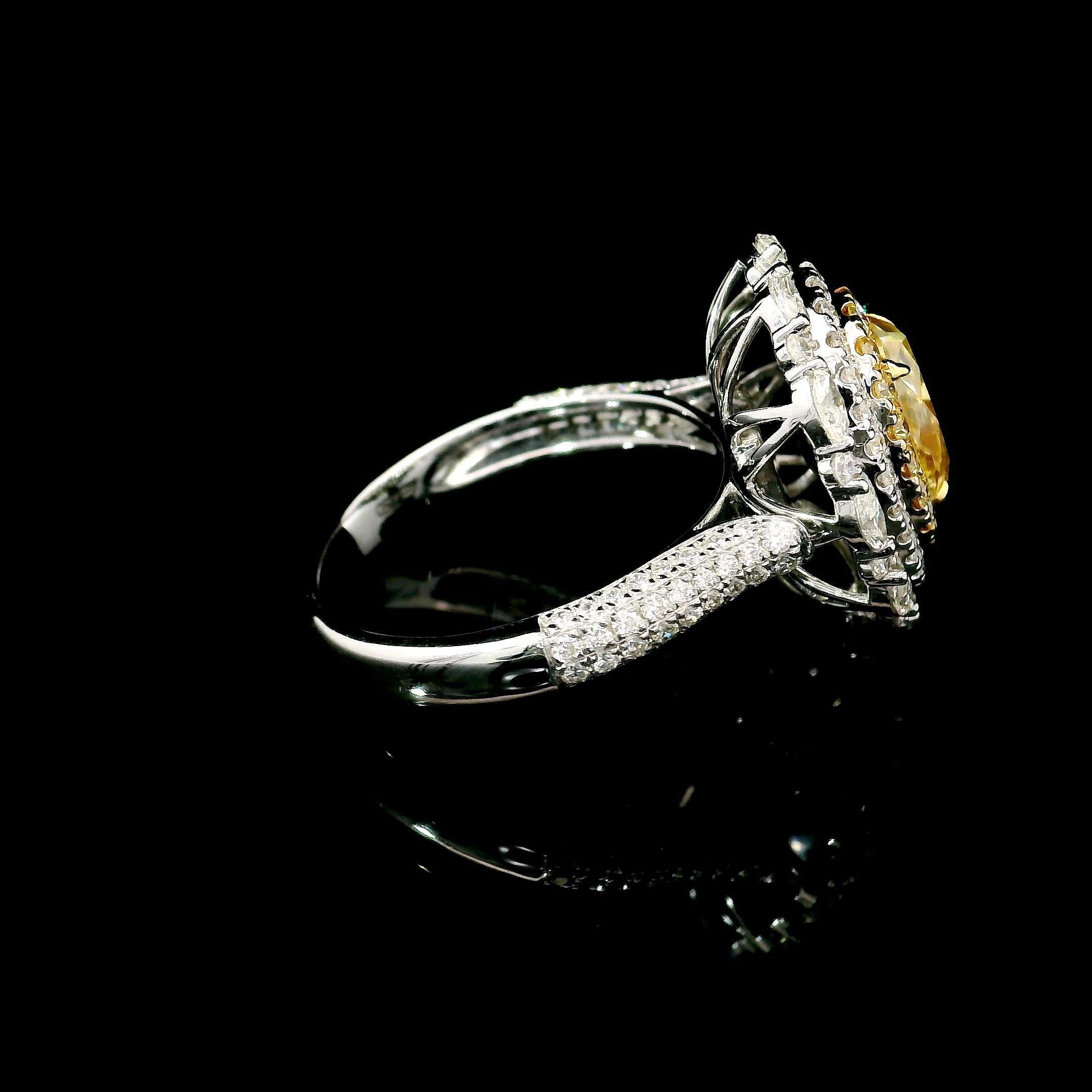 Women's or Men's GIA Certified 2.02 Carat Fancy Yellow I2 Clarity Diamond Ring For Sale