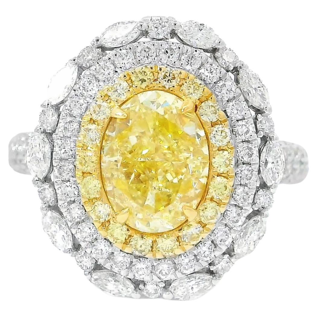 GIA Certified 2.02 Carat Fancy Yellow I2 Clarity Diamond Ring