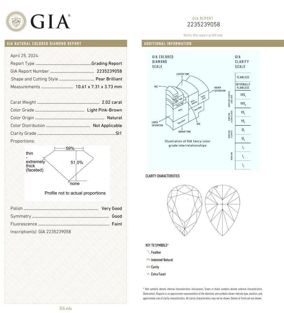 GIA-zertifiziert 2,02 Karat Light Pinkish Brown SI1 Clarity Diamant im Angebot 1