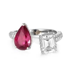 GIA Certified 2.02 Carat Natural Burmese Ruby and Diamond Toi Et Moi Ring