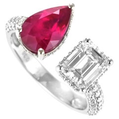 GIA Certified 2.02 Carat Natural Burmese Ruby and Diamond Toi Et Moi Ring