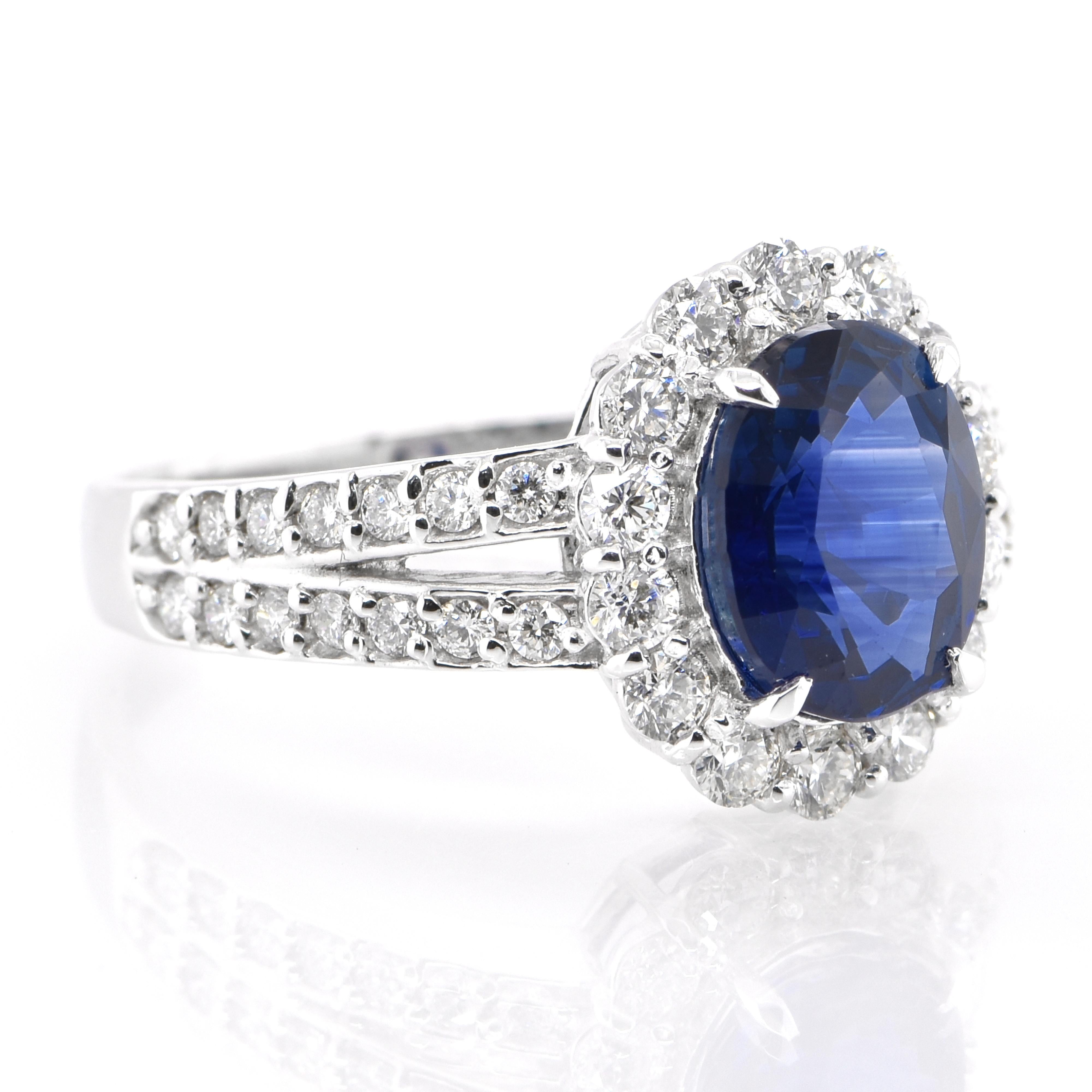 Modern GIA Certified 2.02 Carat Natural Ceylon Sapphire & Diamond Ring Set in Platinum