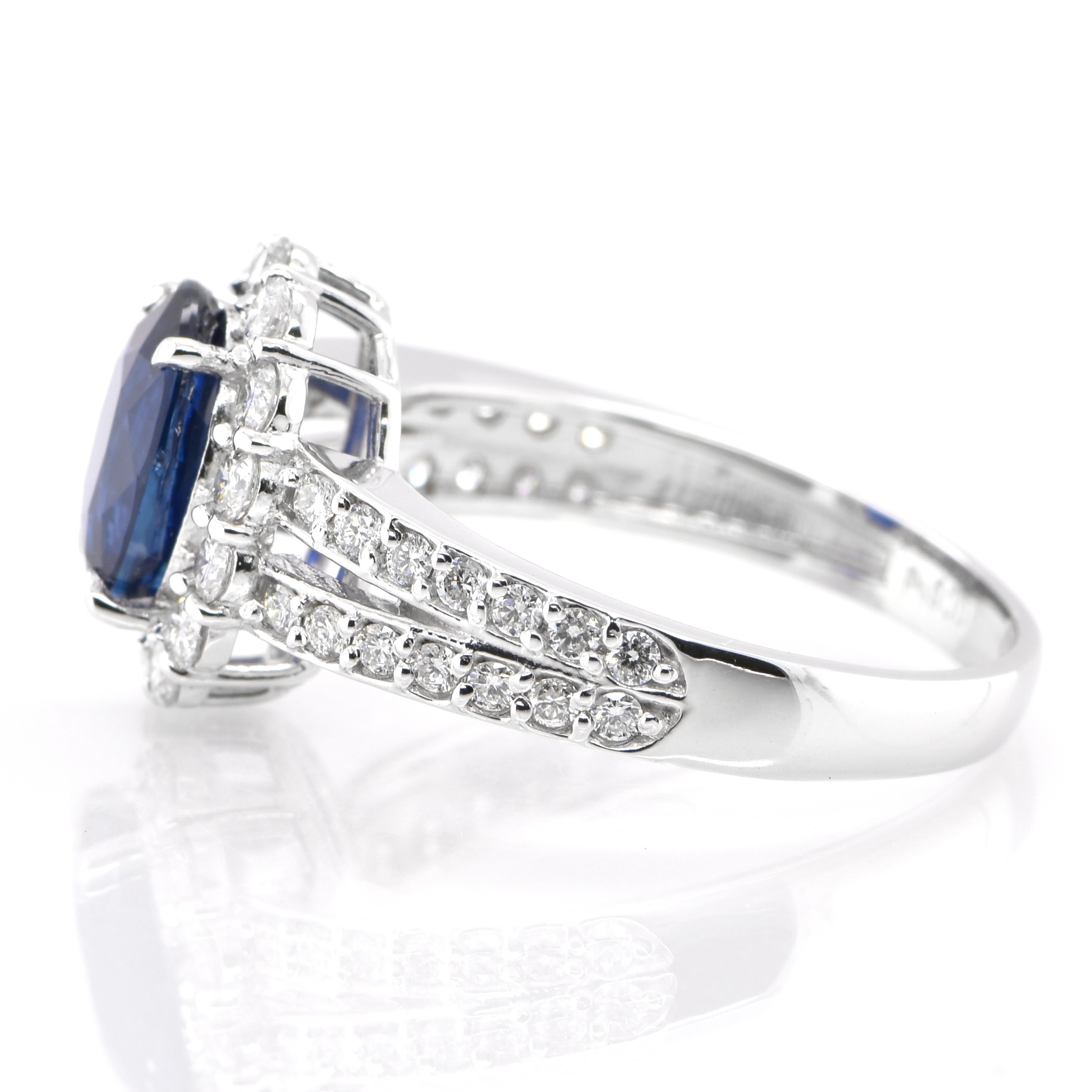 Oval Cut GIA Certified 2.02 Carat Natural Ceylon Sapphire & Diamond Ring Set in Platinum