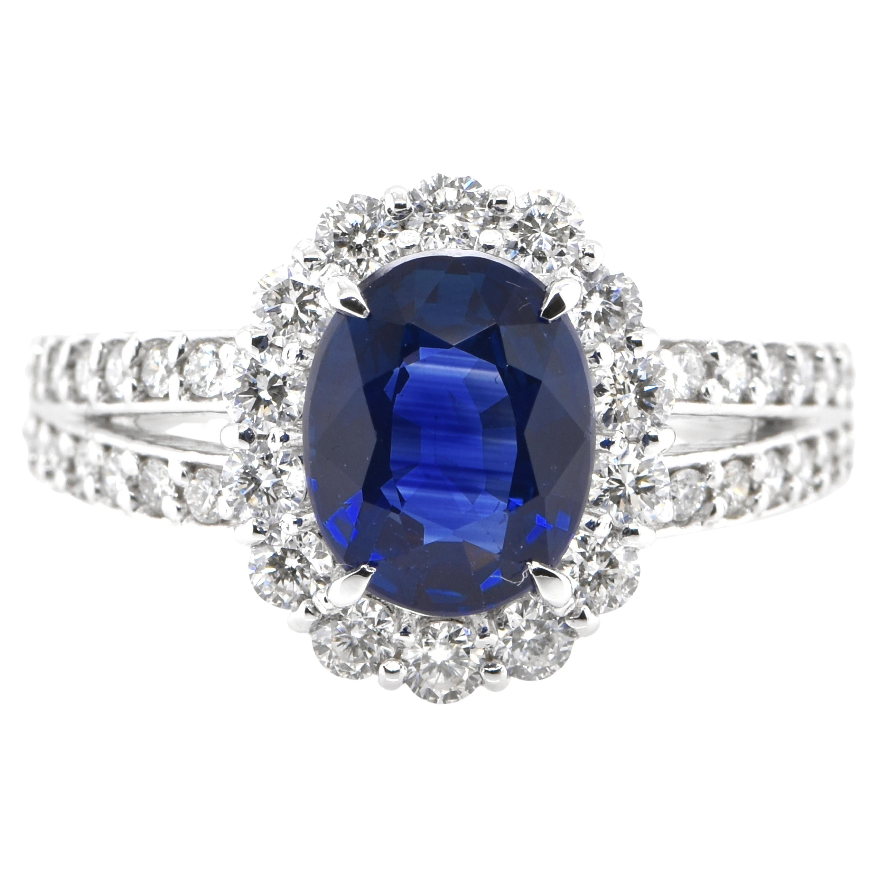 GIA Certified 2.02 Carat Natural Ceylon Sapphire & Diamond Ring Set in Platinum