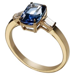 Anello con zaffiro blu di Ceylon naturale da 2,02 carati (senza trattamento termico) certificato GIA e diamanti