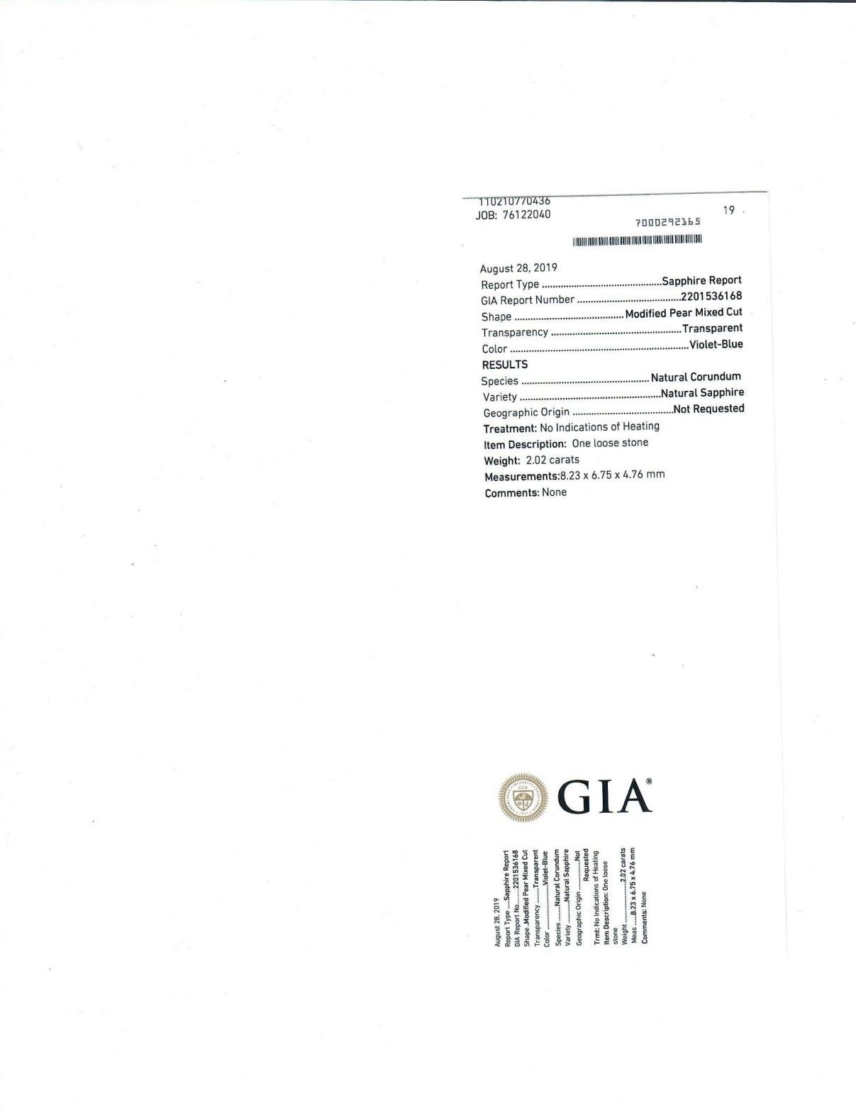 GIA Certified 2.02 Carat No Heating Blue Sapphire For Sale 2