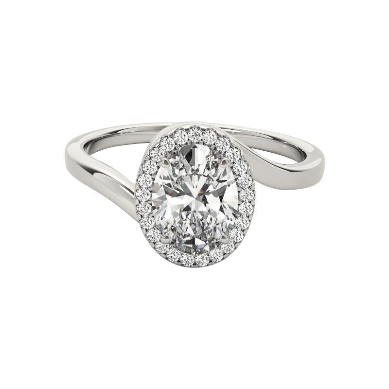 GIA Certificato 2.02 Carati Oval Halo Curved Bypass  Anello con diamante