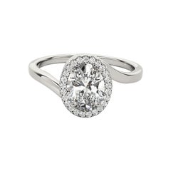 GIA Certified 2.02 Carat Oval Halo Curved Bypass  Diamond Ring