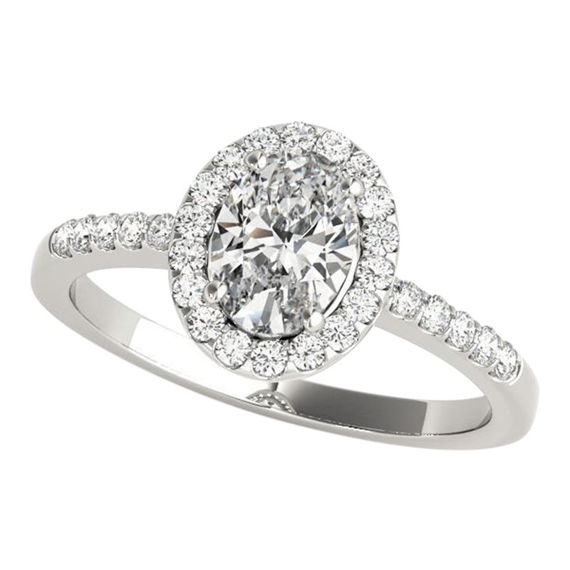 GIA Certified 2.02 Carat Oval Halo Pave Openwork 18K White Gold Diamond Ring