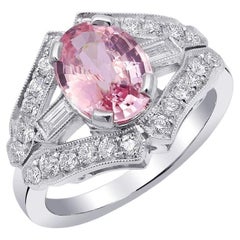 GIA Certified 2.02 Carat Padparadscha Sapphire Diamond Platinum Art Deco Ring