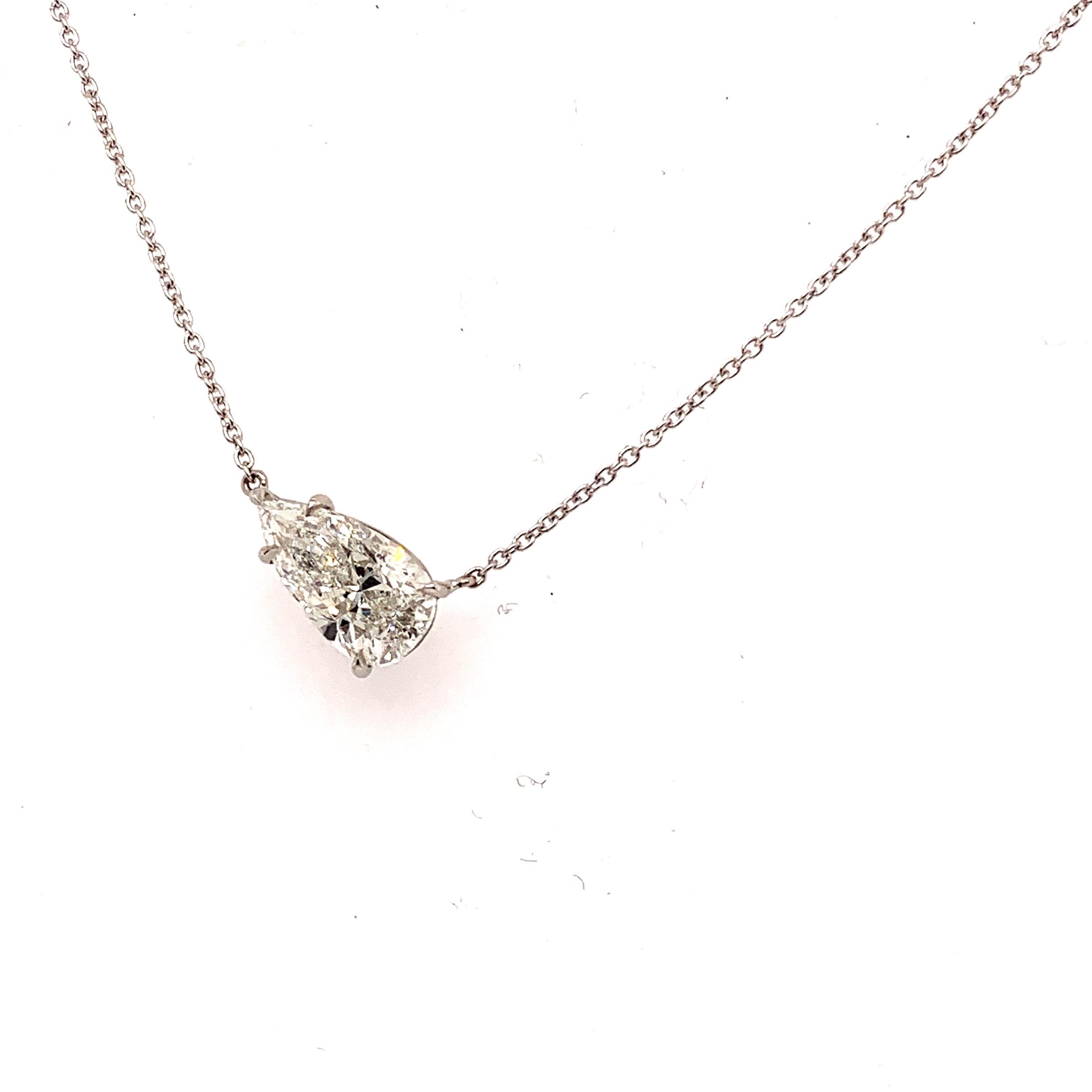 Pear Cut GIA Certified 2.02 Carat Pear Shape Diamond Pendant Necklace