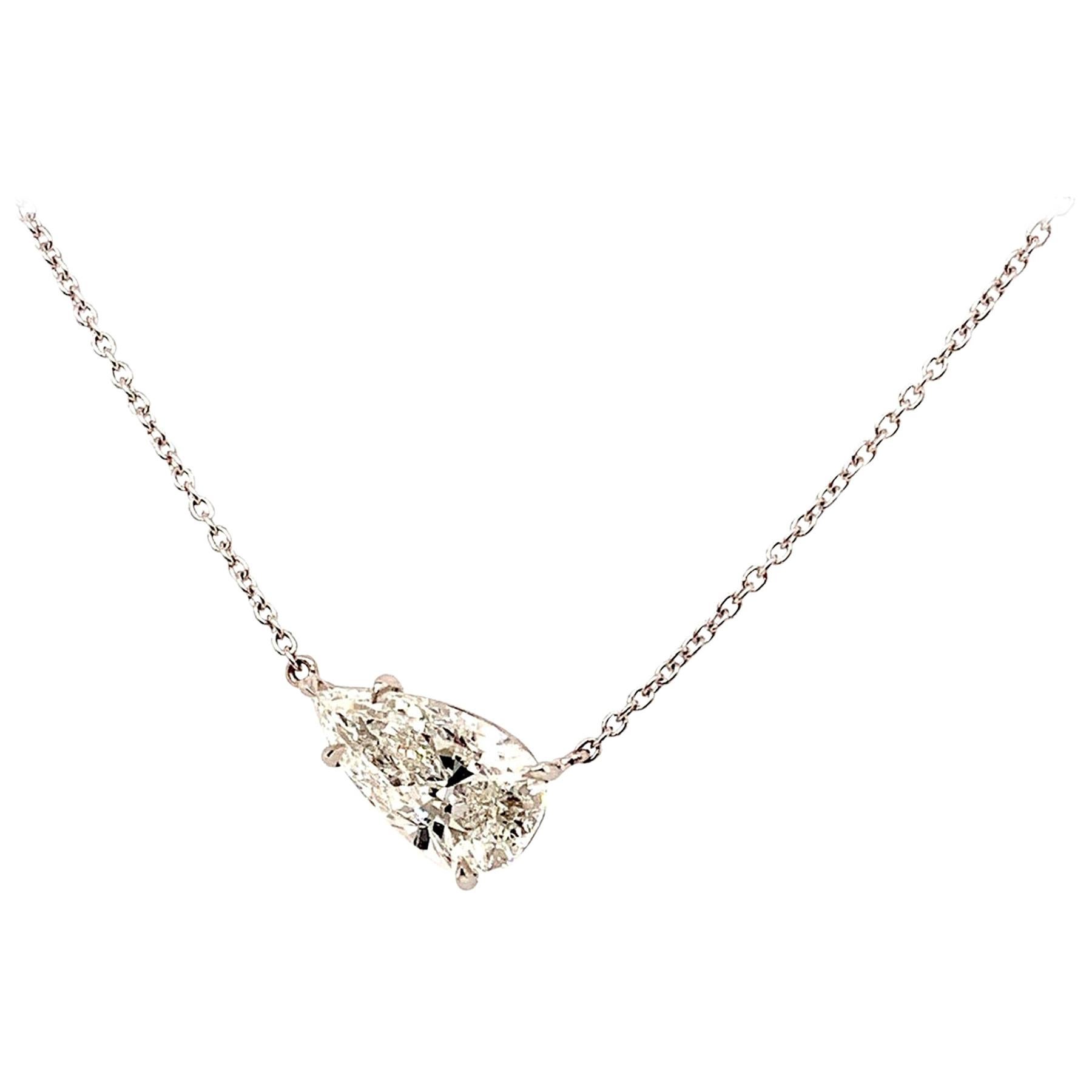 GIA Certified 2.02 Carat Pear Shape Diamond Pendant Necklace