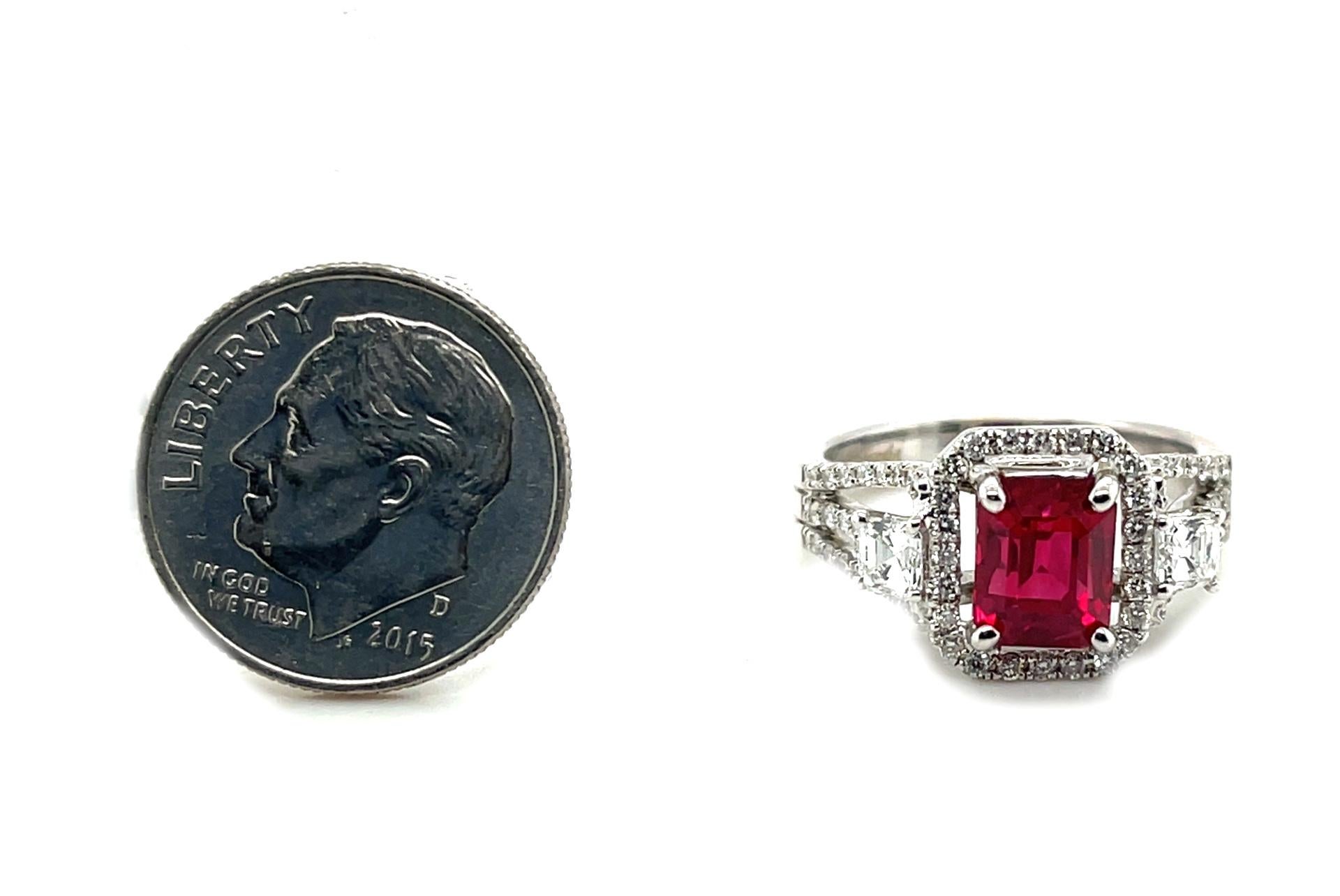 Emerald Cut GIA Certified 2.02 Carat Pigeon's Blood Burmese Ruby and Diamond Cocktail Ring For Sale