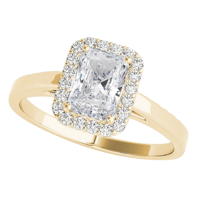 Bague en or jaune 18 carats certifiée GIA de 2,02 carats de diamant radiant Halo