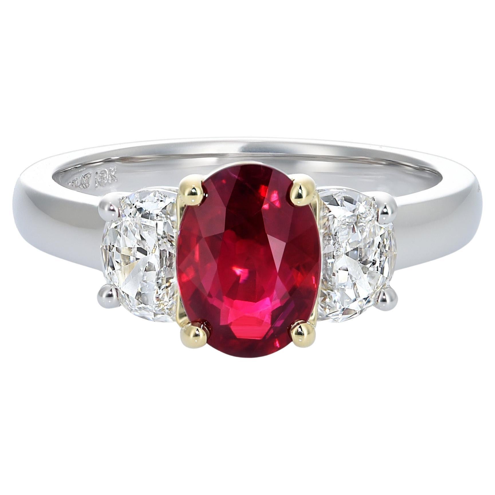 GIA Certified 2.02 Carats Ruby Diamonds set in 18K Yellow Gold and Platinum Ring For Sale