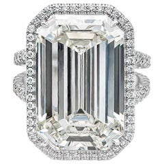 GIA Certified 20.21 Carats Emerald Cut Diamond Halo Engagement Ring in Platinum