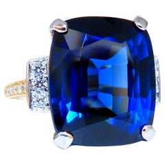 GIA Certified 20.25ct Lab Sapphire Diamonds Ring 14kt