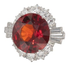 GIA Certified 20.28 Carat Natural Hessonite Garnet Diamond Gold Cocktail Ring